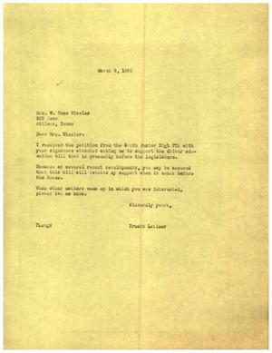 [Letter from Truett Latimer to Mrs. W. Rose Wissler, March 8, 1955]