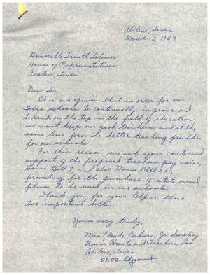 [Letter from Mrs. Claude Osburn, Jr. to Truett Latimer, March 13, 1957]