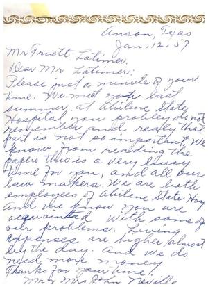 [Letter from Mr. and Mrs. John Neville to Truett Latimer, January 12, 1957]