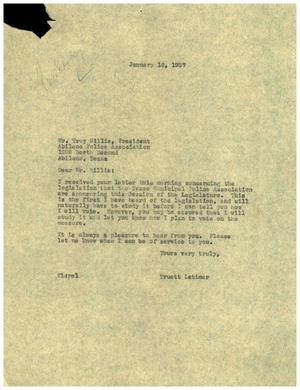 [Letter from Truett Latimer to Troy Willis, January 16, 1957]