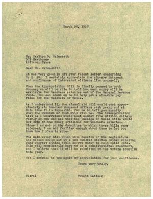 [Letter from Truett Latimer to Carlton O. Wainscott, March 20, 1957]