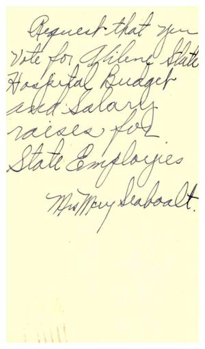 [Postcard from May Seaboalt to Truett Latimer, January 12, 1957]