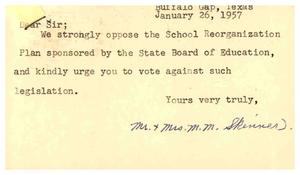 [Postcard from Mr. and Mrs. M. M. Skinner to Truett Latimer, January 26, 1957]