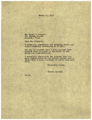 [Letter from Truett Latimer to Henry L. Wishart, March 11, 1957]