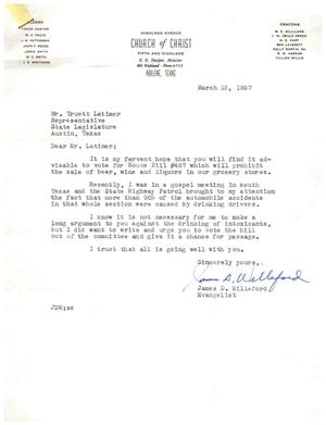 [Letter from James D. Willeford to Truett Latimer, March 15, 1957]