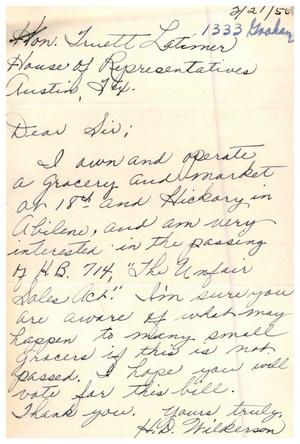 [Letter from H. D. Wilkerson to Truett Latimer, March 1956]
