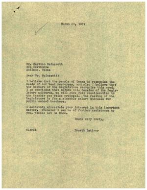 [Letter from Truett Latimer to Carlton Wainscott, March 29, 1957]