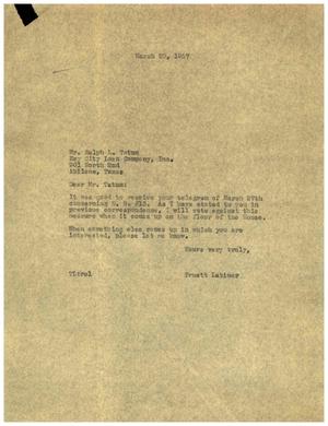 [Letter from Truett Latimer to Ralph L. Tatum, March 29, 1957]
