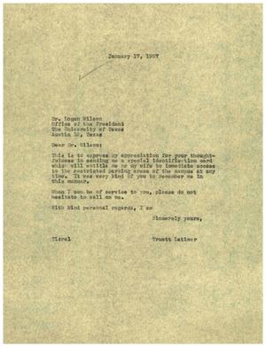[Letter from Truett Latimer to Dr. Logan Wilson, January 17, 1957]