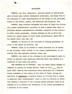 Primary view of object titled '[Resolution by the Texas Junior Chamber of Commerce - 1957-04]'.