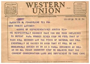 [Telegram from Ernest and Allen Wright, March 26, 1955]