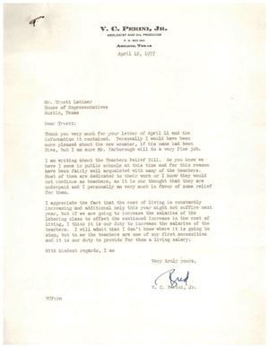 [Letter from V. C. Perini, Jr. to Truett Latimer, April 12, 1957]