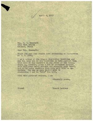 [Letter from Truett Latimer to Mrs. W. H. Trammell, April 8, 1957]