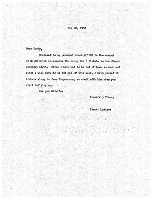 [Letter from Truett Latimer to Dusty, May 18, 1958]