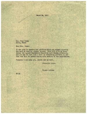[Letter from Truett Latimer to Mrs. Will Pence, March 14, 1957]