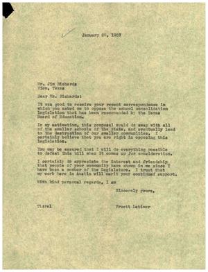 [Letter from Truett Latimer to Jim Richards, January 28, 1957]