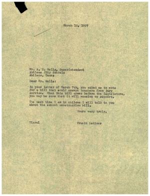 [Letter from Truett Latimer to A. E. Wells, March 12, 1955]