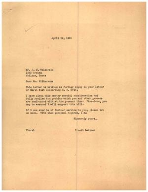 [Letter from Truett Latimer to H. D. Wilkerson, April 19, 1955]