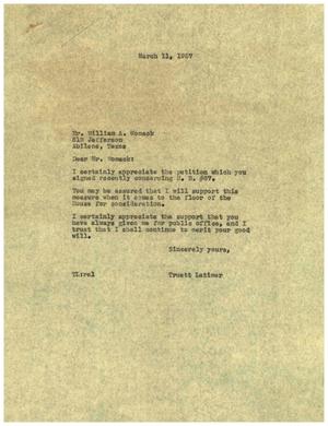 [Letter from Truett Latimer to William A. Womack, March 11, 1957]
