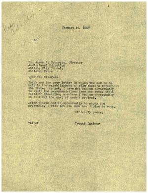 [Letter from Truett Latimer to James A. Roberson, January 16, 1957]