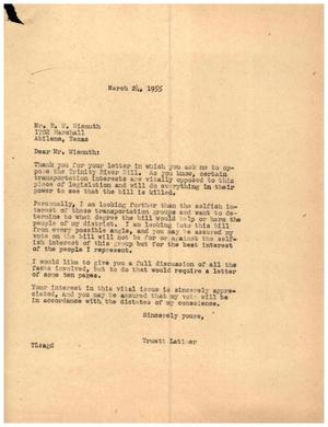 [Letter from Truett Latimer to R. W. Wiemuth, March 24, 1955]