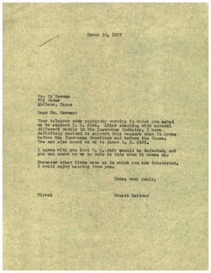 [Letter from Truett Latimer to Cy Newman, March 12, 1957]