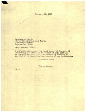 [Letter from Truett Latimer to Al Novak, February 22, 1957]