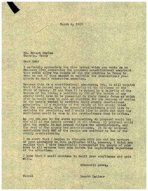 [Letter from Truett Latimer to Robert Sayles, March 4, 1957]
