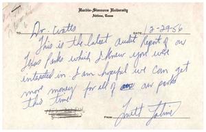 [Letter from Truett Latimer to Dr. Watts, December 29, 1956]