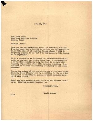 [Letter from Truett Latimer to Mrs. Ashby White, April 14, 1955]