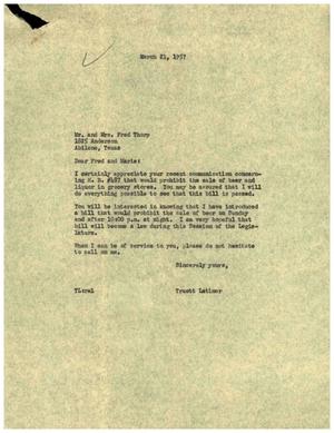 [Letter from Truett Latimer to Mr. and Mrs. Fred Thorp, March 21, 1957]