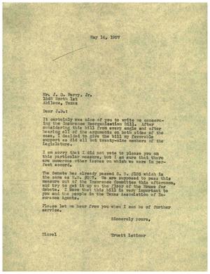 [Letter from Truett Latimer to J. D. Perry, Jr., May 14, 1957]