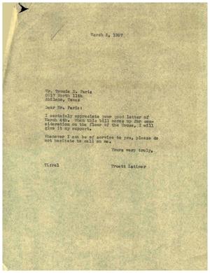 [Letter from Truett Latimer to Tommie E Paris, March 5, 1957]