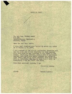 [Letter from Truett Latimer to Mr. and Mrs. Mickey Scott, April 8, 1957]