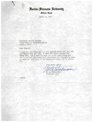 [Letter from W. A. Stephenson to Truett Latimer, April 15, 1957]