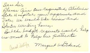[Postcard from Margaret Whitehead to Truett Latimer, January 12, 1957]