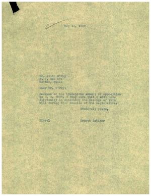 [Letter from Truett Latimer to Alvin O'Pry, May 14, 1957]