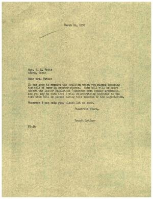 [Letter from Truett Latimer to Mrs. L. L. Watts, March 14, 1957]