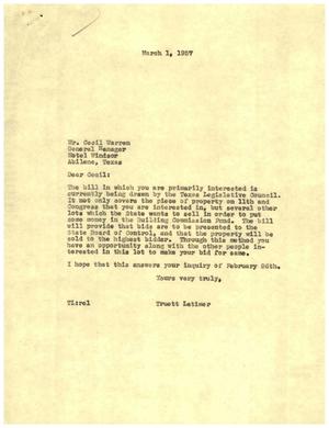 [Letter from Truett Latimer to Cecil Warren, March 1, 1957]