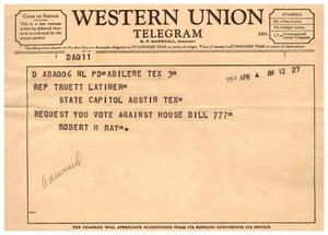 [Telegram from Robert H. Ray, April 4, 1957]