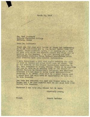 [Letter from Truett Latimer to Dr. Paul Southern, March 15, 1957]