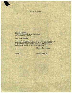 [Letter from Truett Latimer to Dr. Mal Rumph, March 5, 1957]