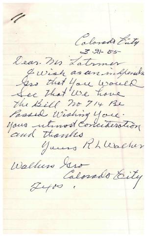 [Letter from R. L. Walker to Truett Latimer, March 21, 1955]