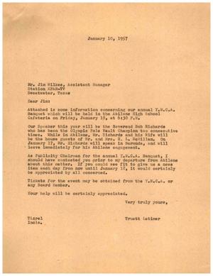 [Letter from Truett Latimer to Jim Wilkes, January 10, 1957]