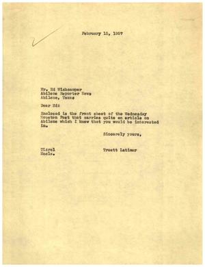 [Letter from Truett Latimer to Ed Wishcamper, February 15, 1957]