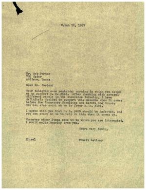 [Letter from Truett Latimer to Bob Porter, March 12, 1957]