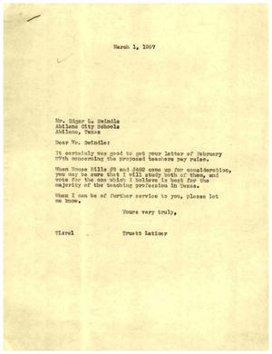 [Letter from Truett Latimer to Edgar L. Swindle, March 1, 1957]