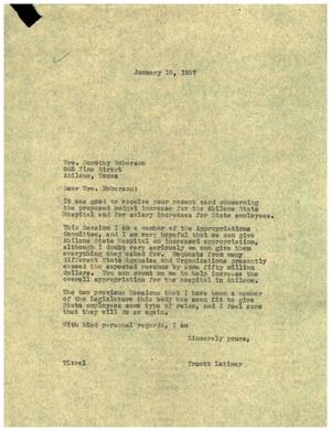 [Letter from Truett Latimer to Dorothy Roberson, January 15, 1957]