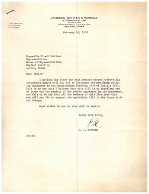[Letter from C. G. Whitten to Truett Latimer, February 10, 1955]