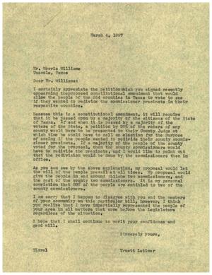 [Letter from Truett Latimer to Morris Williams, March 4, 1957]